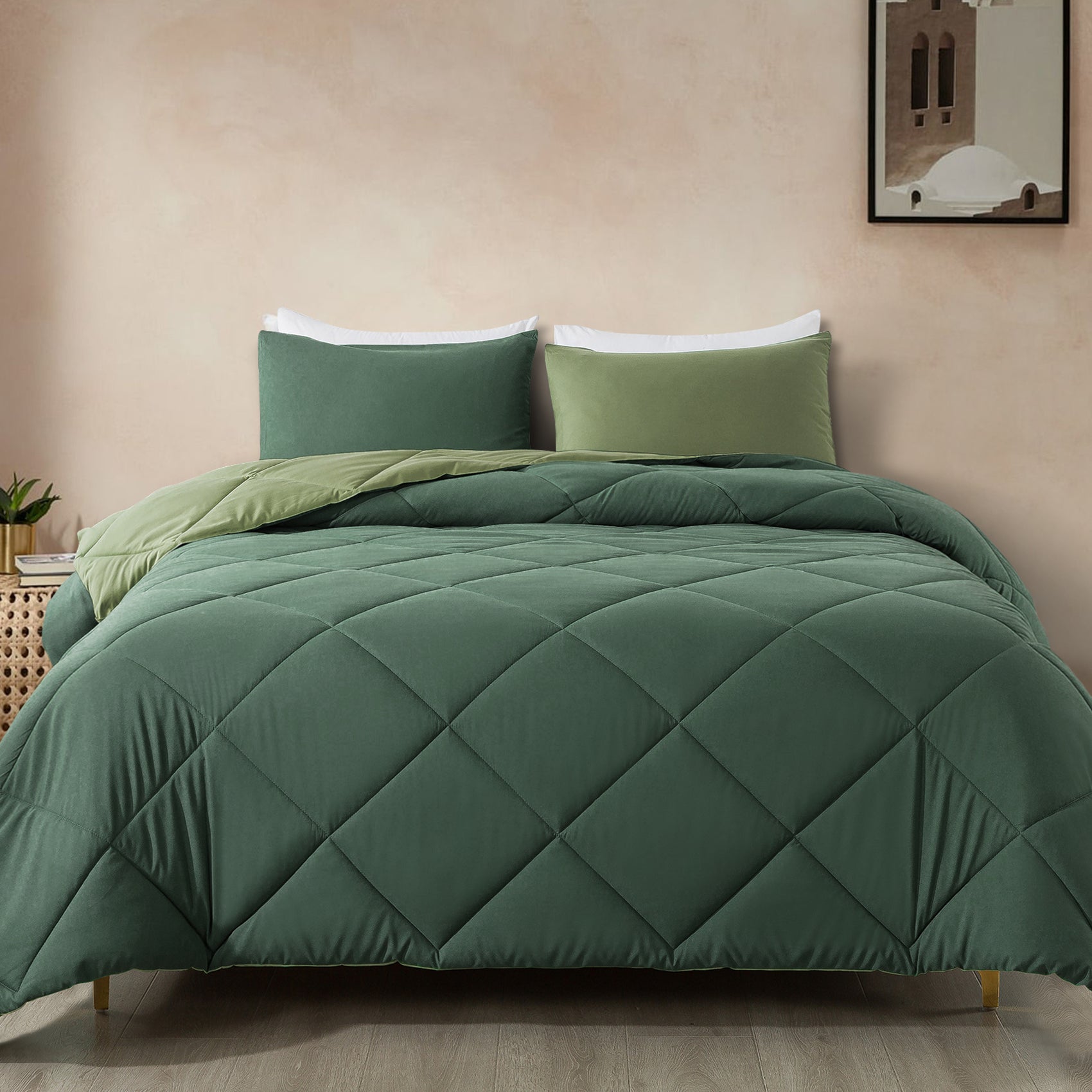 Green 3 Pieces Comforter Set,Full Size by WhatsBedding
