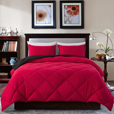 Black/Red 3 Pieces Comforter Set by WhatsBedding
