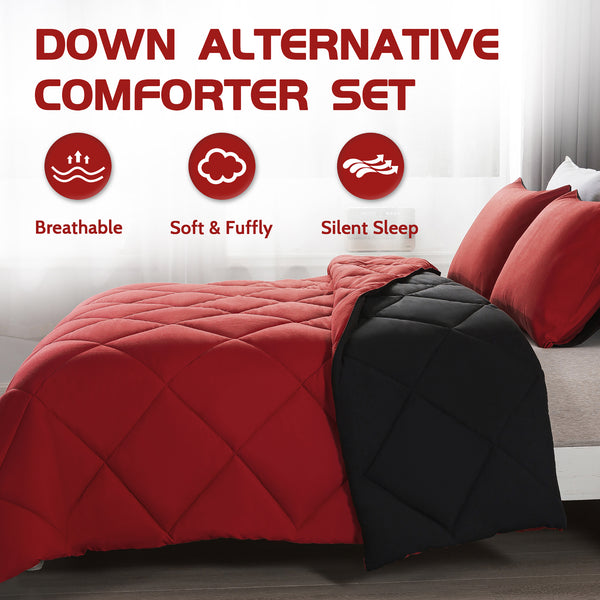 Black/Red 3 Pieces Comforter Set by WhatsBedding