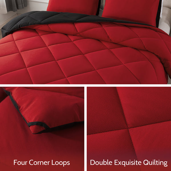 Black/Red 3 Pieces Comforter Set by WhatsBedding