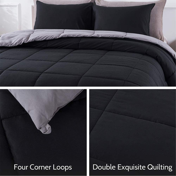 Black/Gray 3 Pieces Comforter Set by WhatsBedding