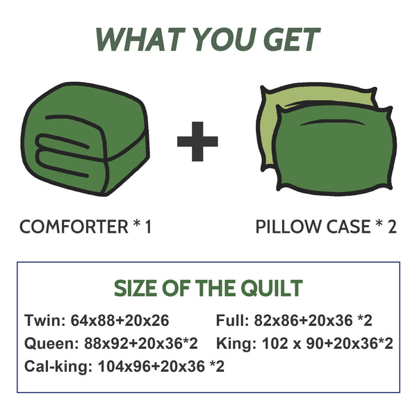 Green 3 Pieces Comforter Set,California King Size by WhatsBedding