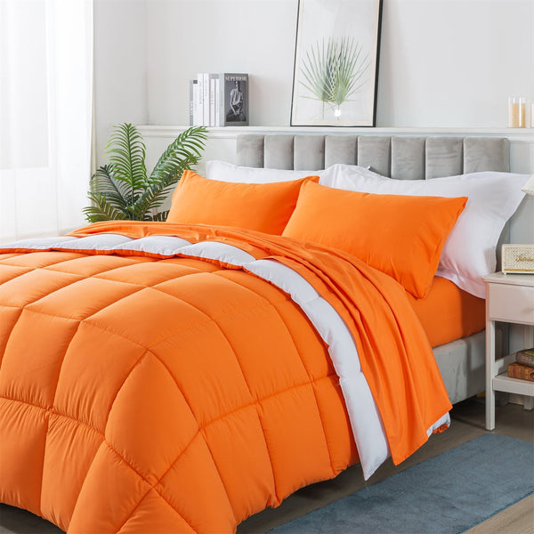 Downcool Queen Size 7 Piece Comforter Set, Bed in a Bag, Hotel Bedding Sets, Adult, Unisex, White/Orange