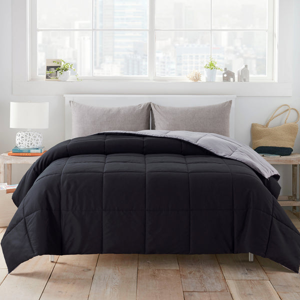 Black/Gray All Season Down Alternative Quilted Comforter by WhatsBedding