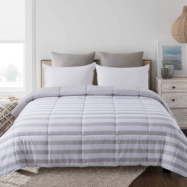 Stripe and Light Grey Reversible Down Alternative Comforter by Cosybay