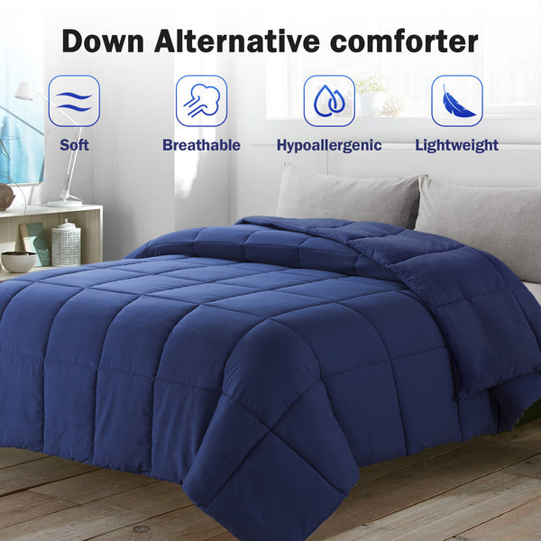 Navy Blue All Season Down Alternative Quilted Comforter by WhatsBedding