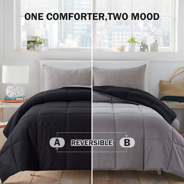 Black/Gray All Season Down Alternative Quilted Comforter by WhatsBedding