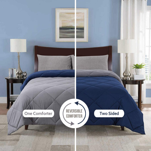 Reversible Grey/Blue Down Alternative Comforter by Cosybay