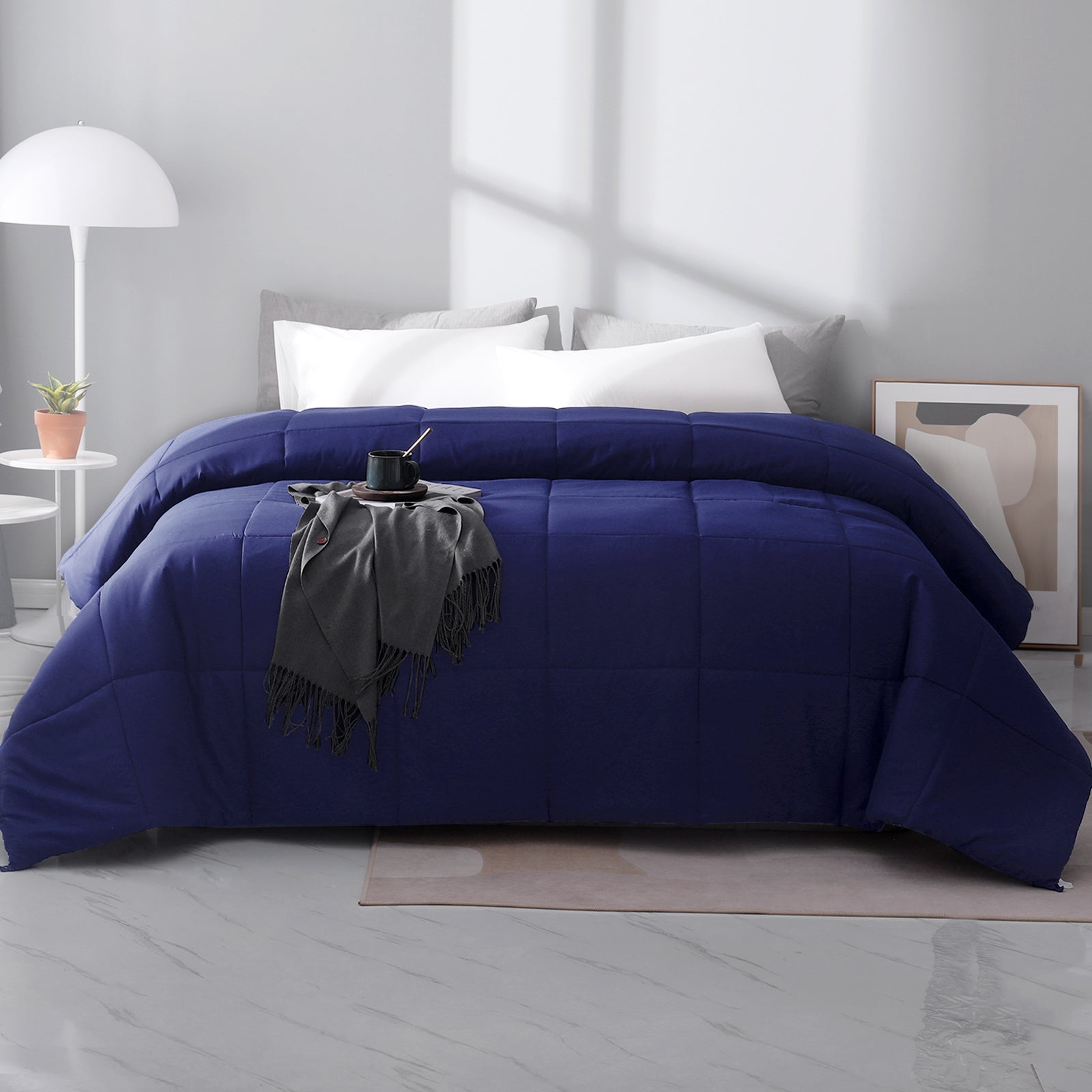 Lightweight Navy Blue Down Alternative Quilted Comforter by EDUJIN